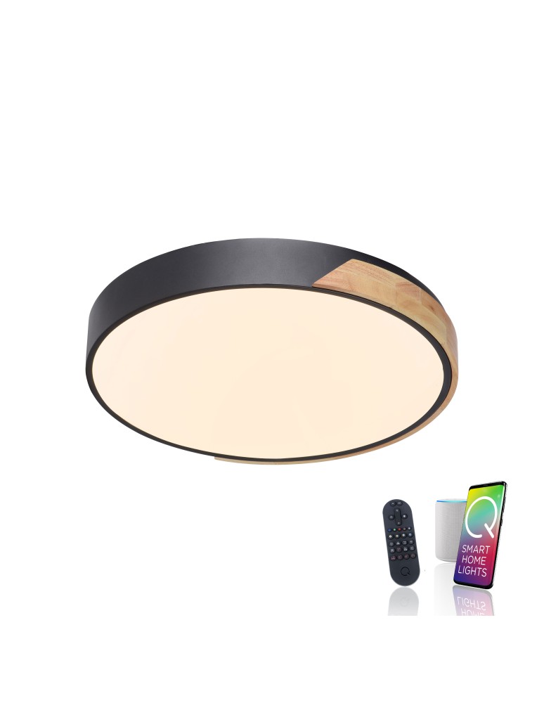 Paul Neuhaus Q-Bila Lampa Sufitowa Czarny/Drewno 6071-18