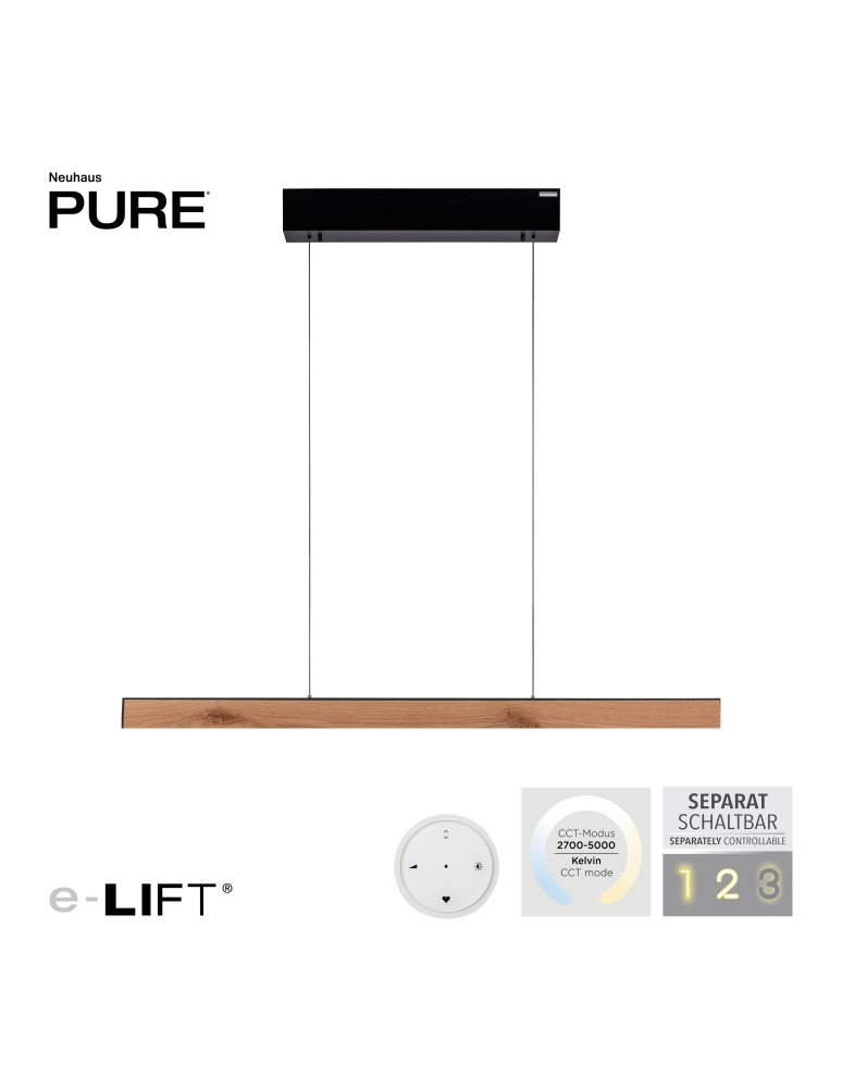 Paul Neuhaus Pure E-Motion Lampa Wisząca Czarny/Drewno 2570-79