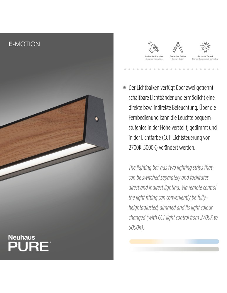 Paul Neuhaus Pure E-Motion Lampa Wisząca Czarny/Drewno 2570-79