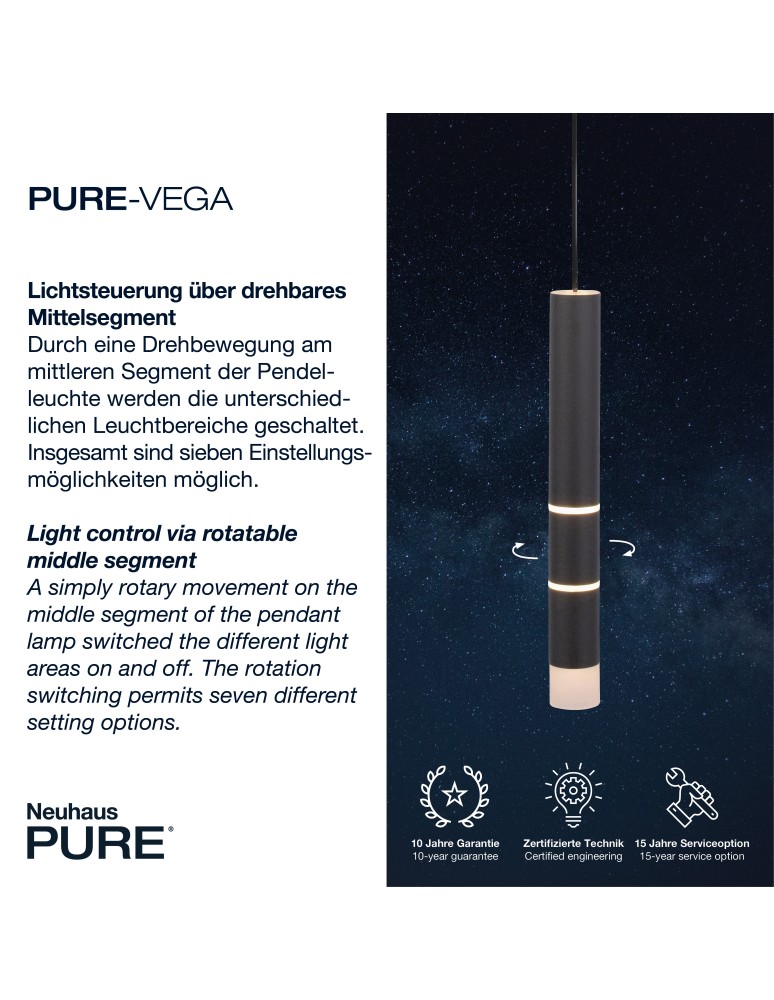 Paul Neuhaus Pure Vega Lampa Wisząca Czarny 2213-18