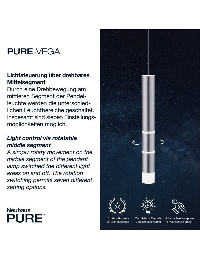 Paul Neuhaus Pure Vega Lampa Wisząca Aluminium 2213-95 Paul Neuhaus Pure Vega Lampa Wisząca Aluminium 2213-95