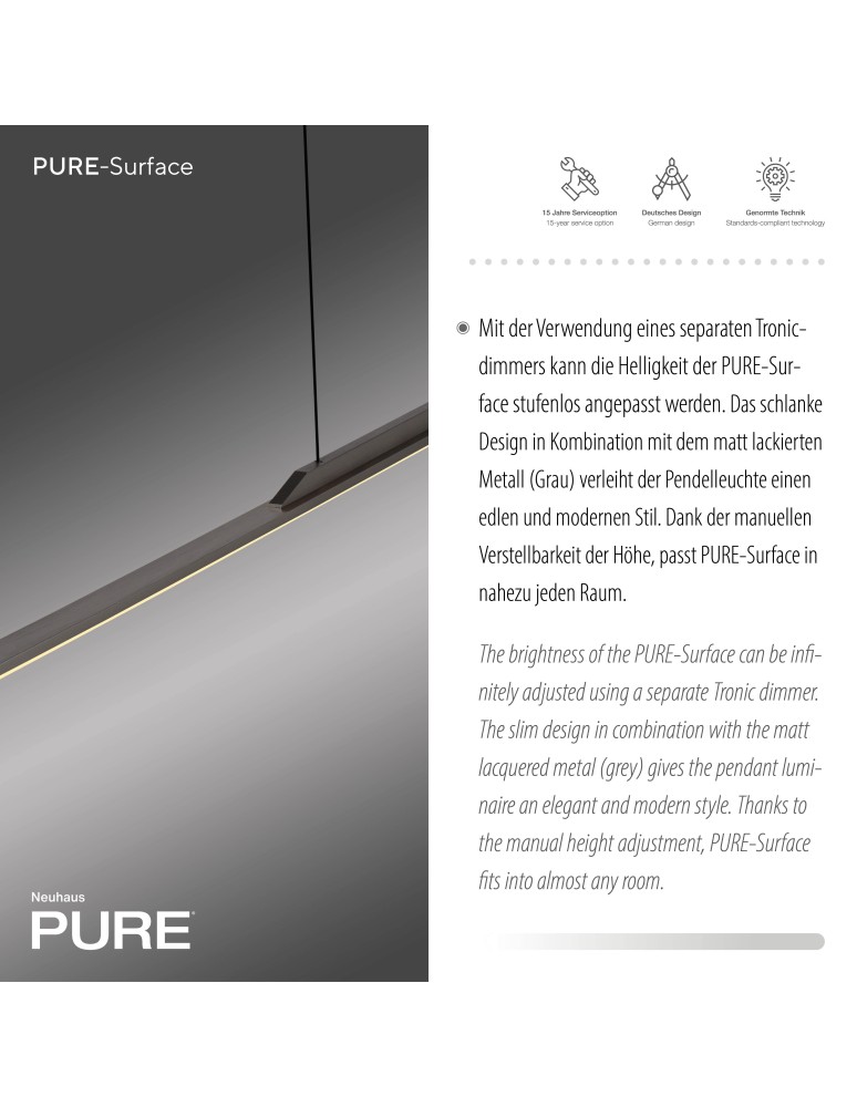 Paul Neuhaus Pure Surface Lampa Wisząca Szary 2301-15