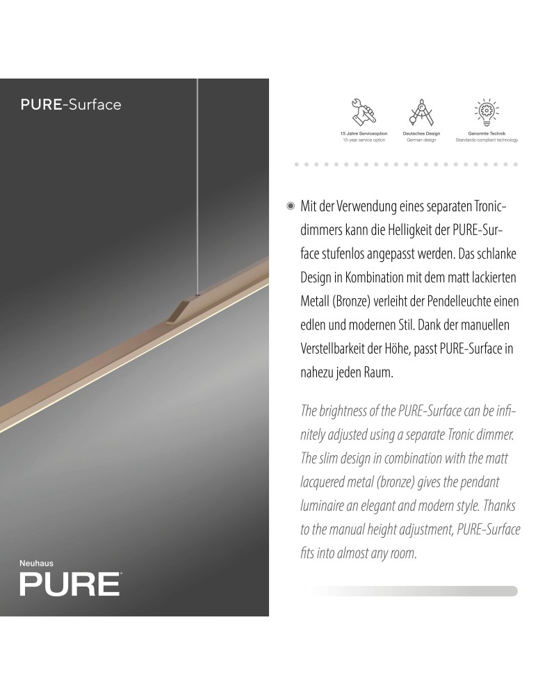 Paul Neuhaus Pure Surface Lampa Wisząca Brązowy 2301-97