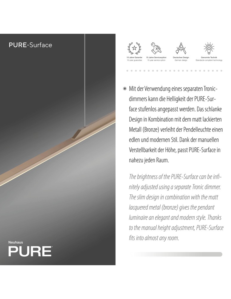 Paul Neuhaus Pure Surface Lampa Wisząca Brązowy 2301-97