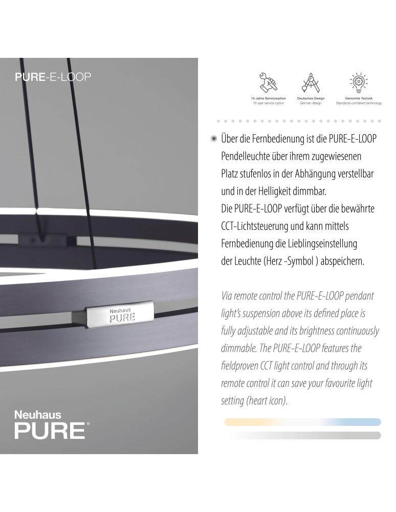 Paul Neuhaus Pure E-Loop Lampa Wisząca Szary 2551-15