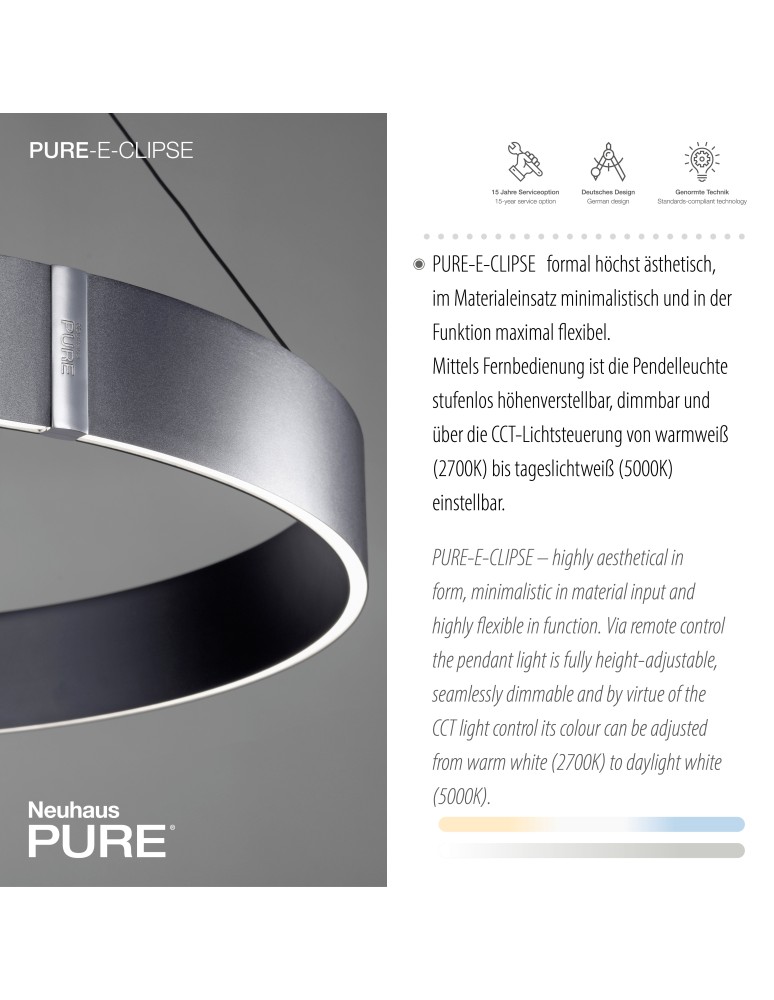 Paul Neuhaus Pure E-Clipse Lampa Wisząca Szary 2561-15