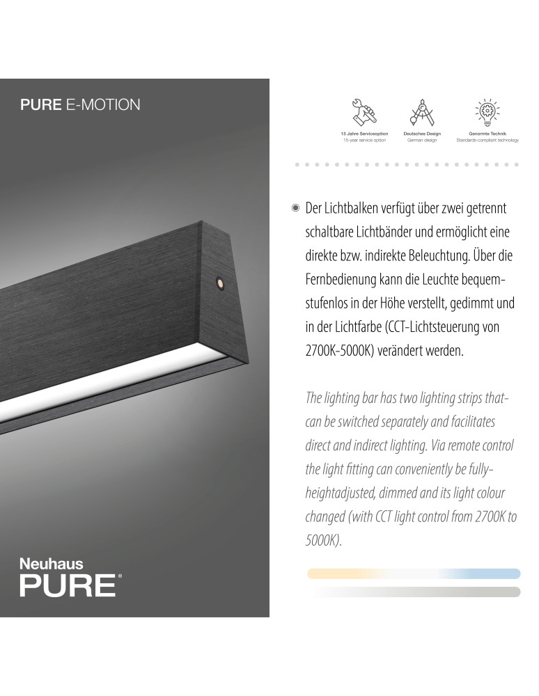 Paul Neuhaus Pure E-Motion Lampa Wisząca Szary 2570-15