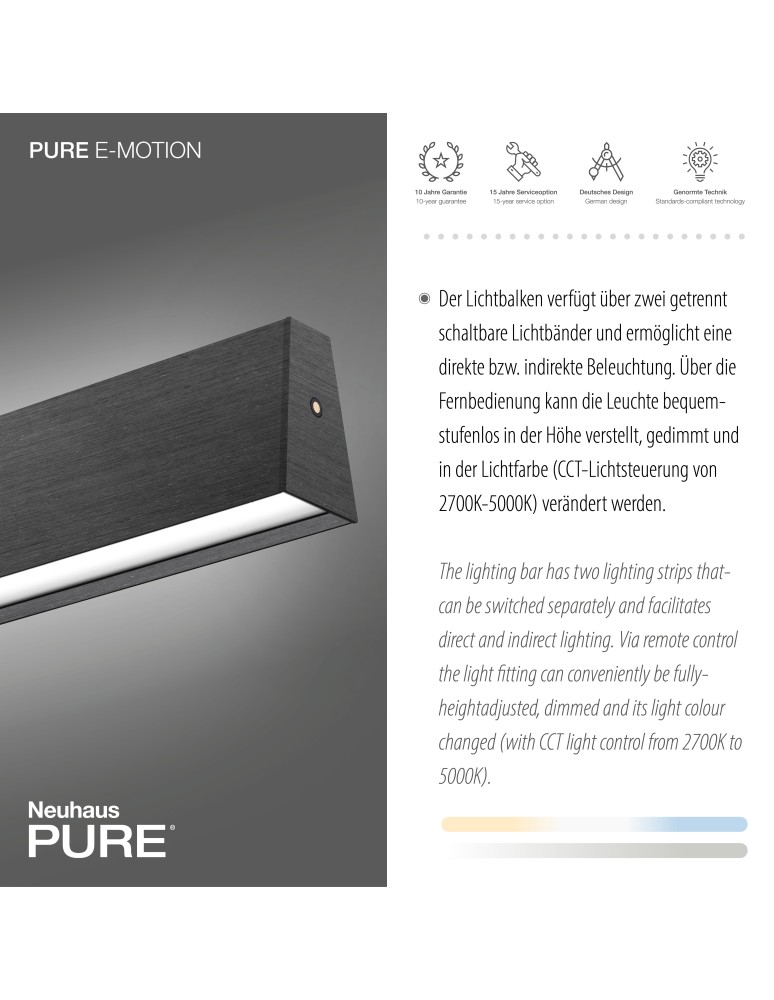 Paul Neuhaus Pure E-Motion Lampa Wisząca Szary 2570-15