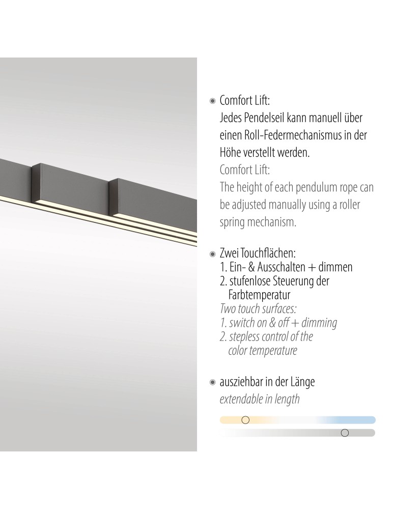 Paul Neuhaus Adriana Comfort Lift Lampa Wisząca Antracyt 2598-13