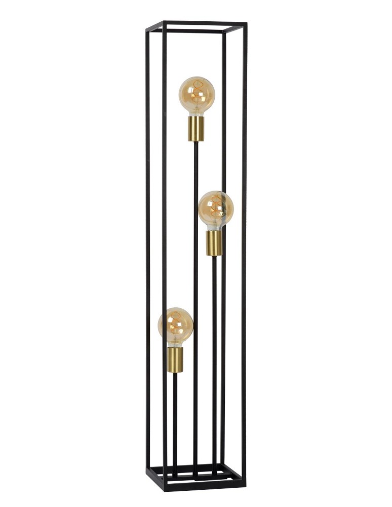 Loft floor lamps - industrial - Lucide RUBEN Floor lamp 3xE27 satin black brass 00724/03/30 - product kolory-swiatla.pl 3