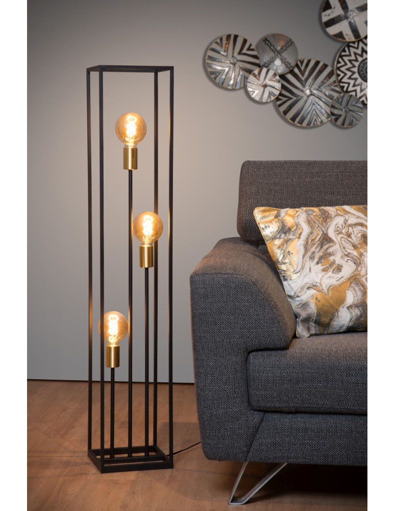 Loft floor lamps - industrial - Lucide RUBEN Floor lamp 3xE27 satin black brass 00724/03/30 - product kolory-swiatla.pl 5