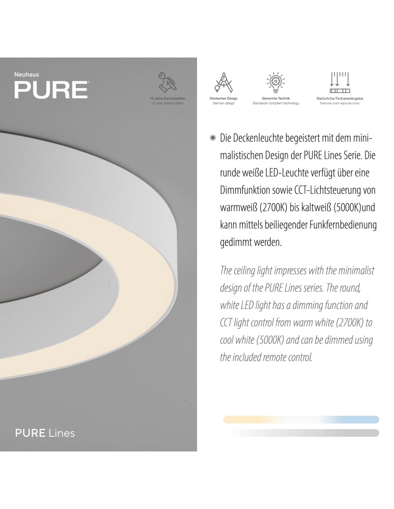 Paul Neuhaus Pure Lines Round Lampa Sufitowa Biała 6310-16