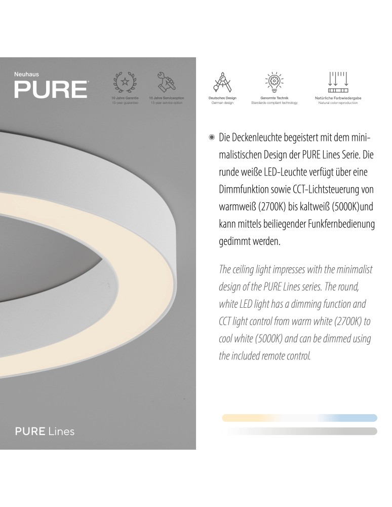 Paul Neuhaus Pure Lines Round Lampa Sufitowa Biała 6310-16