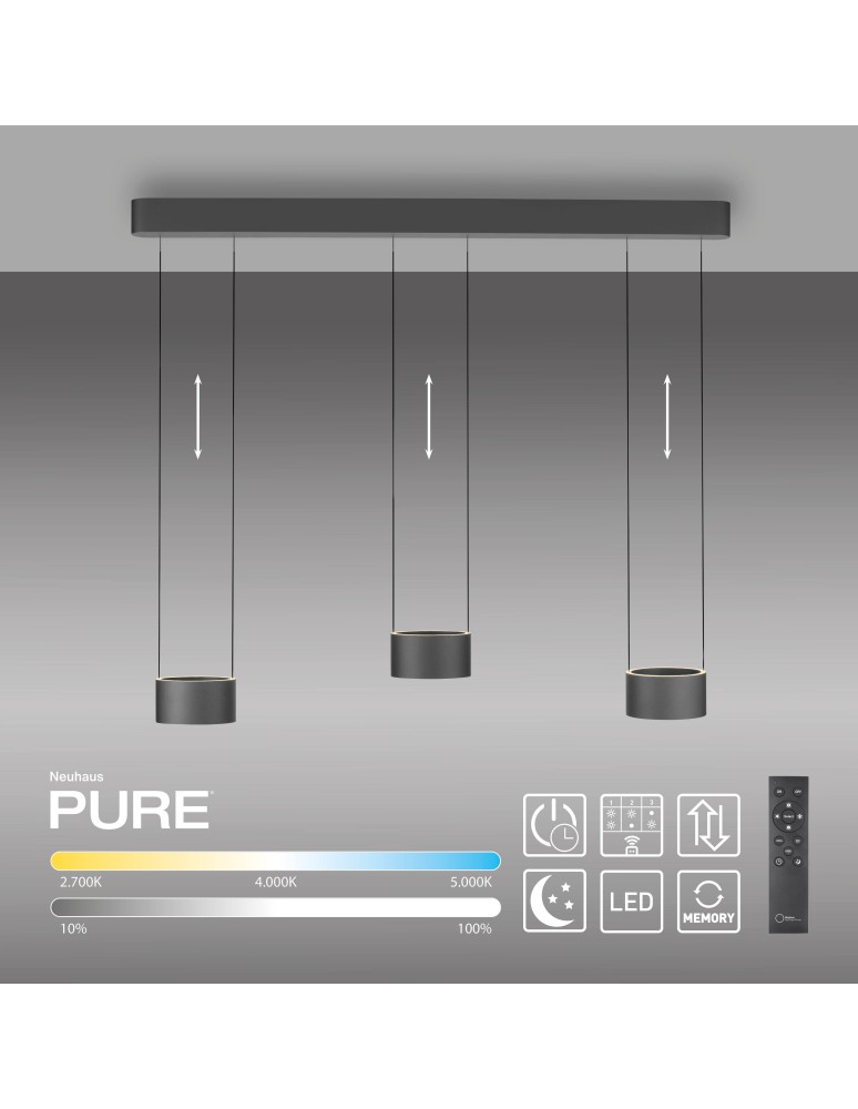Paul Neuhaus Pure Clipse Lampa Wisząca Szara 2473-15