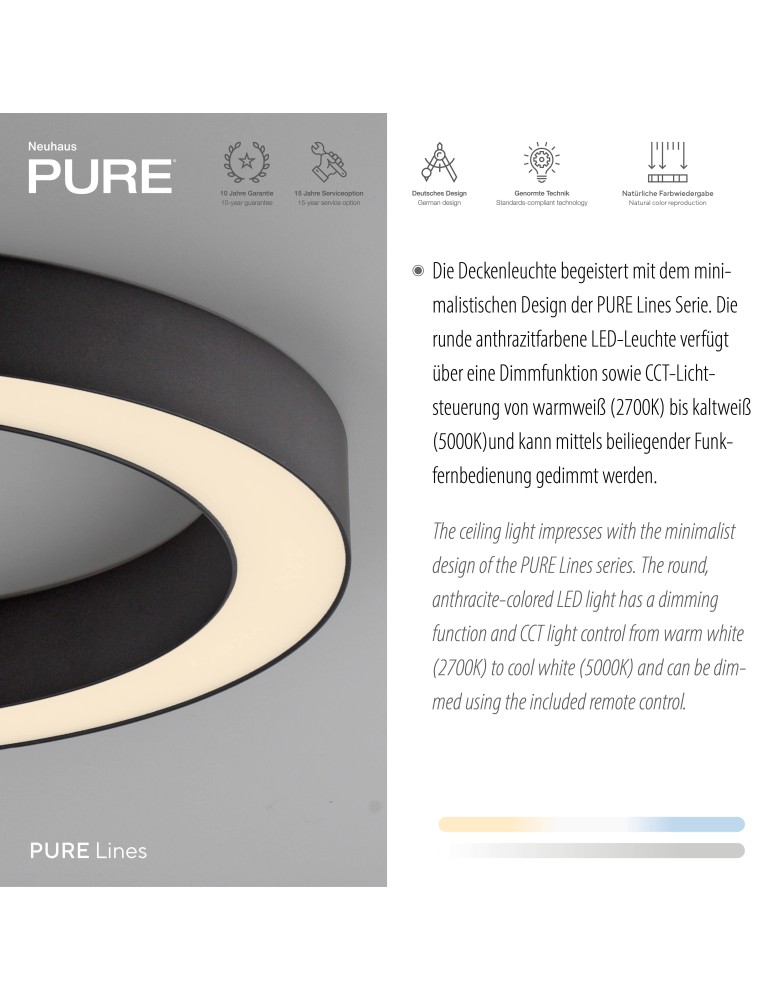 Paul Neuhaus Pure Lines Roud Lampa Sufitowa Grafitowa 6310-13