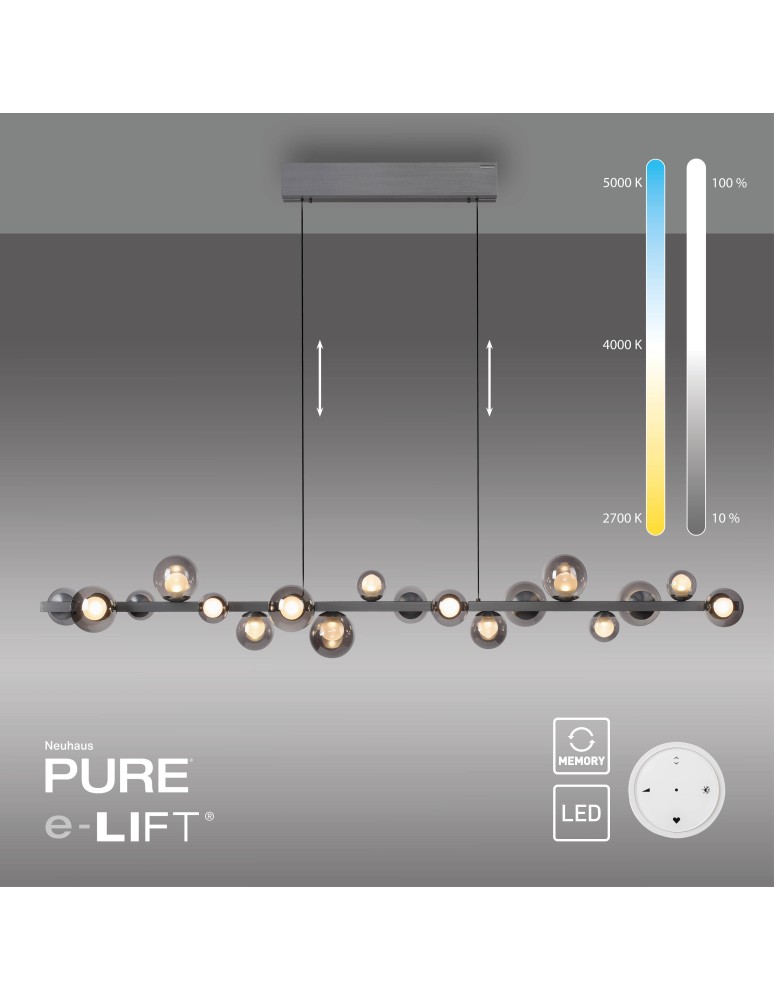 Paul Neuhaus Pure E-Popup Lampa Wisząca Szara 2558-15