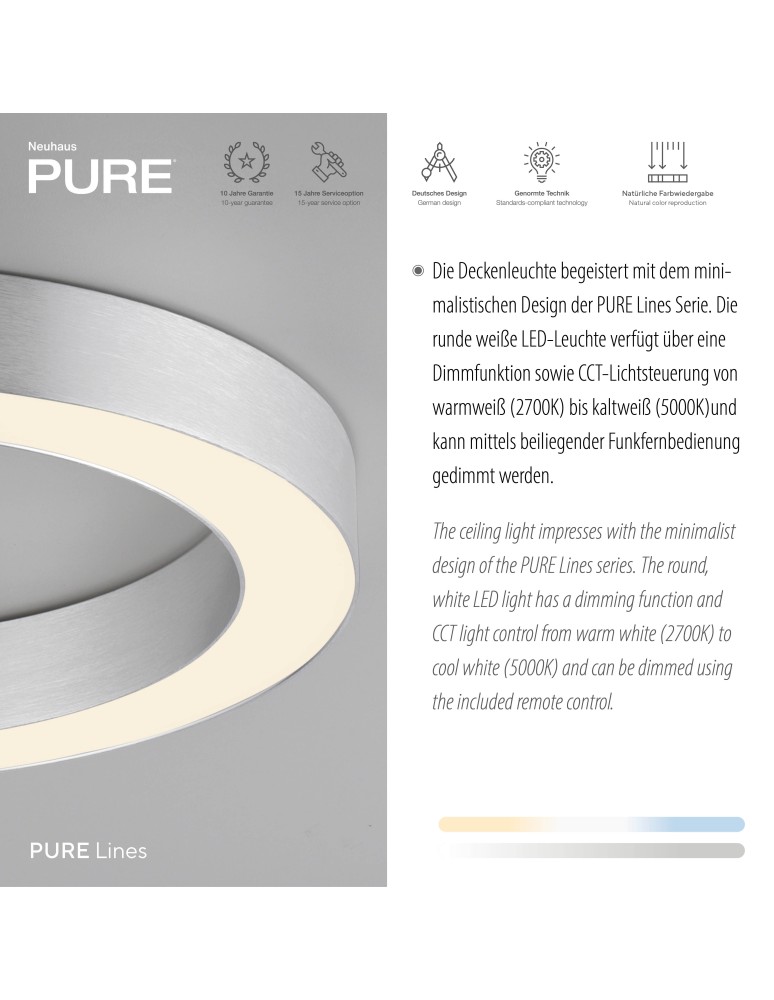 Paul Neuhaus Pure Lines Round Lampa Sufitowa Stalowa 6310-95