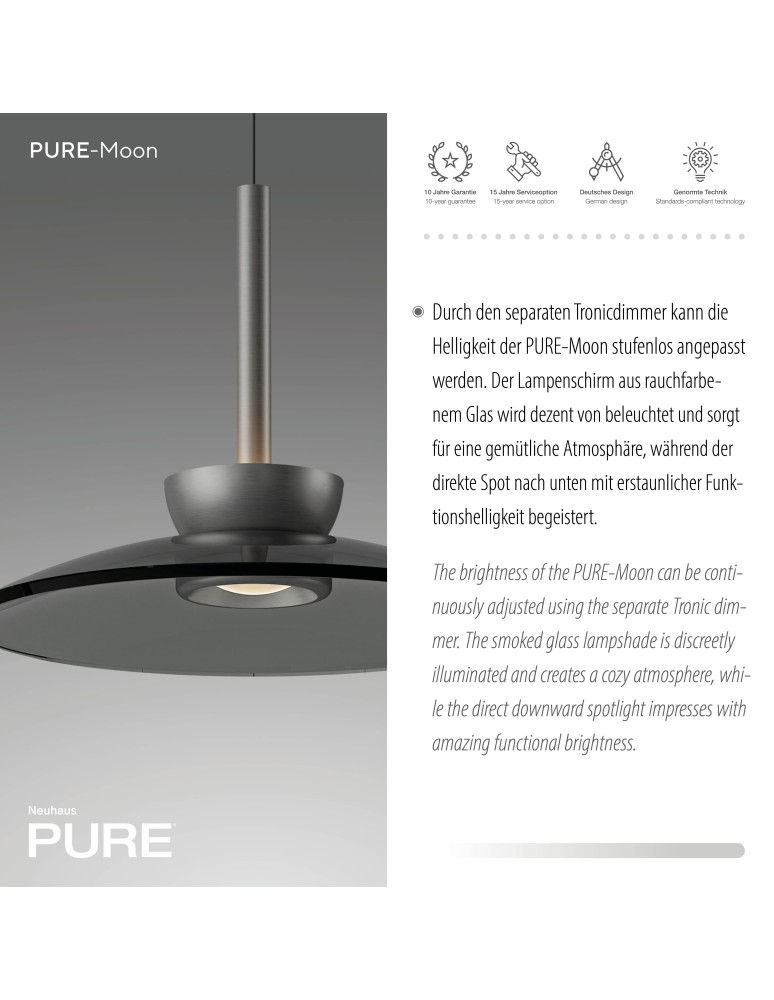 Paul Neuhaus Pure Moon Lampa Wisząca Szara 2191-15