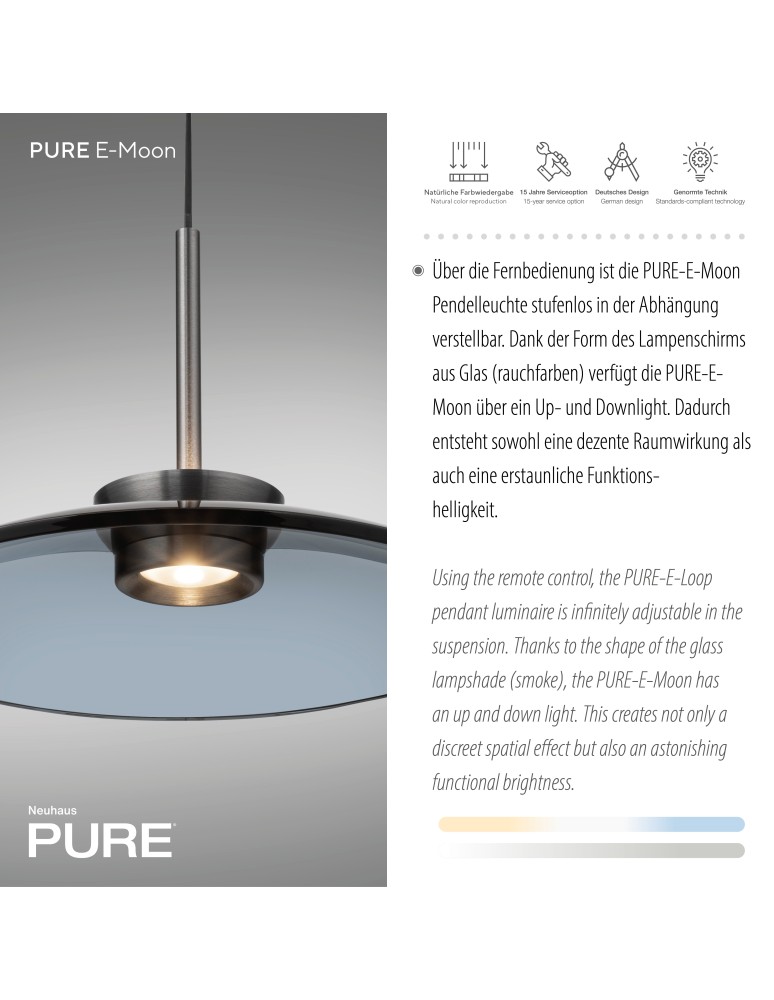 Paul Neuhaus Pure E-Moon Lampa Wisząca Szara 2195-15