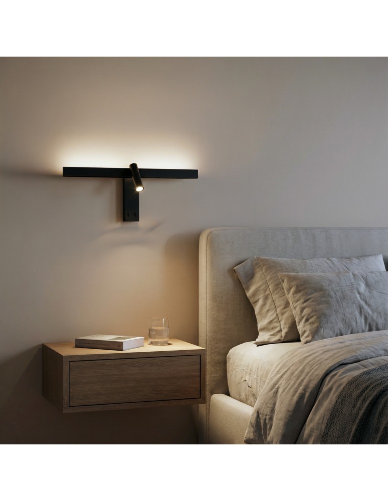 Wall lamps for bedrooms - Azzardo RICO WALL 10W+6W 3000K BK Ścienna/Kinkiet Czarny Mat AZ7090 - product kolory-swiatla.pl 1