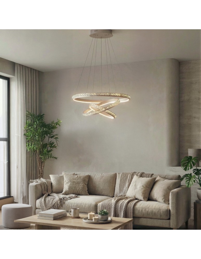 Pendant lamps circles - Azzardo CAMELIA 40+60+80 3-STEP DIMM GO Wisząca 3 Tryby Jasności Różowy Złoty Szczotkowany AZ6769 - product kolory-swiatla.pl 1