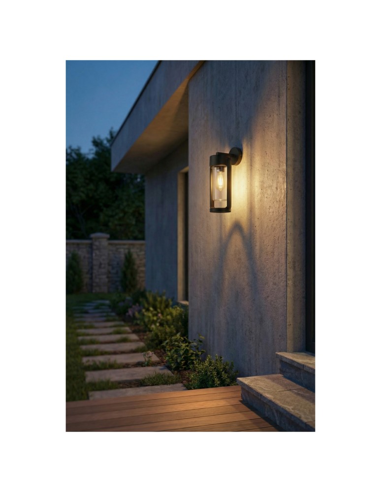 Outdoor wall lamps - Azzardo LANTERN WALL E27 IP54 BK Ścienna/Kinkiet Zewnętrzna Czarny Mat AZ6830 - product kolory-swiatla.pl 1