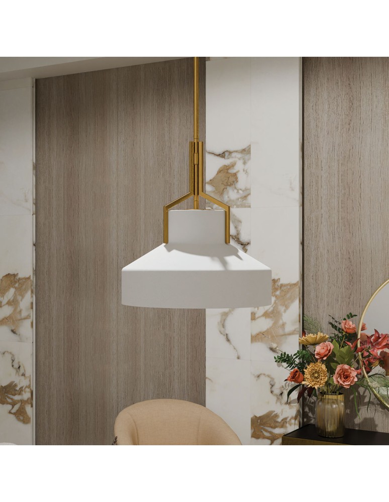 Elstead Lampa wisząca Brecken 2 źródła światła Postarzany mosiądz QZ-BRECKEN-2P-AB-OPAL