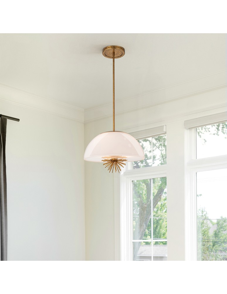 Elstead Lampa wisząca Staring 3 źródła światła Przecierane złoto STARING-3P-DG-OPAL