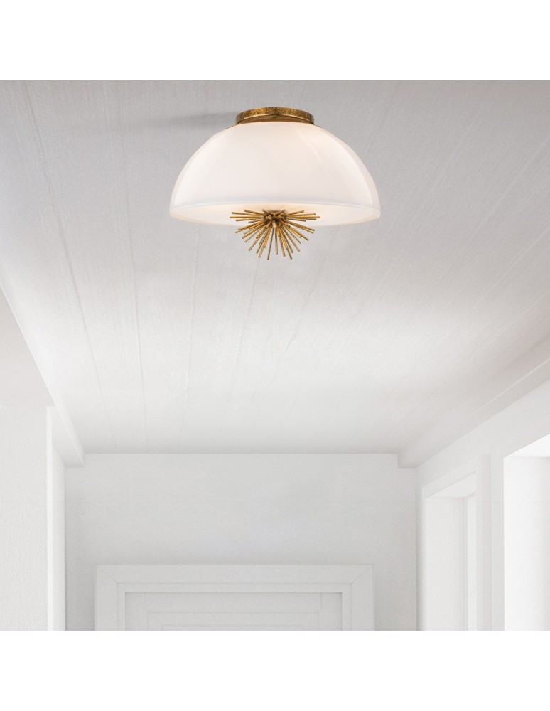 Elstead Lampa wisząca Staring 3 źródła światła Przecierane złoto STARING-3P-DG-OPAL