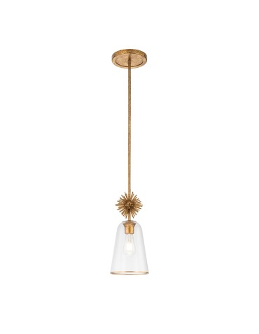 Elstead Mała lampa wisząca Staring 1 źródło światła Przecierane złoto STARING-MP-DG-CLEAR