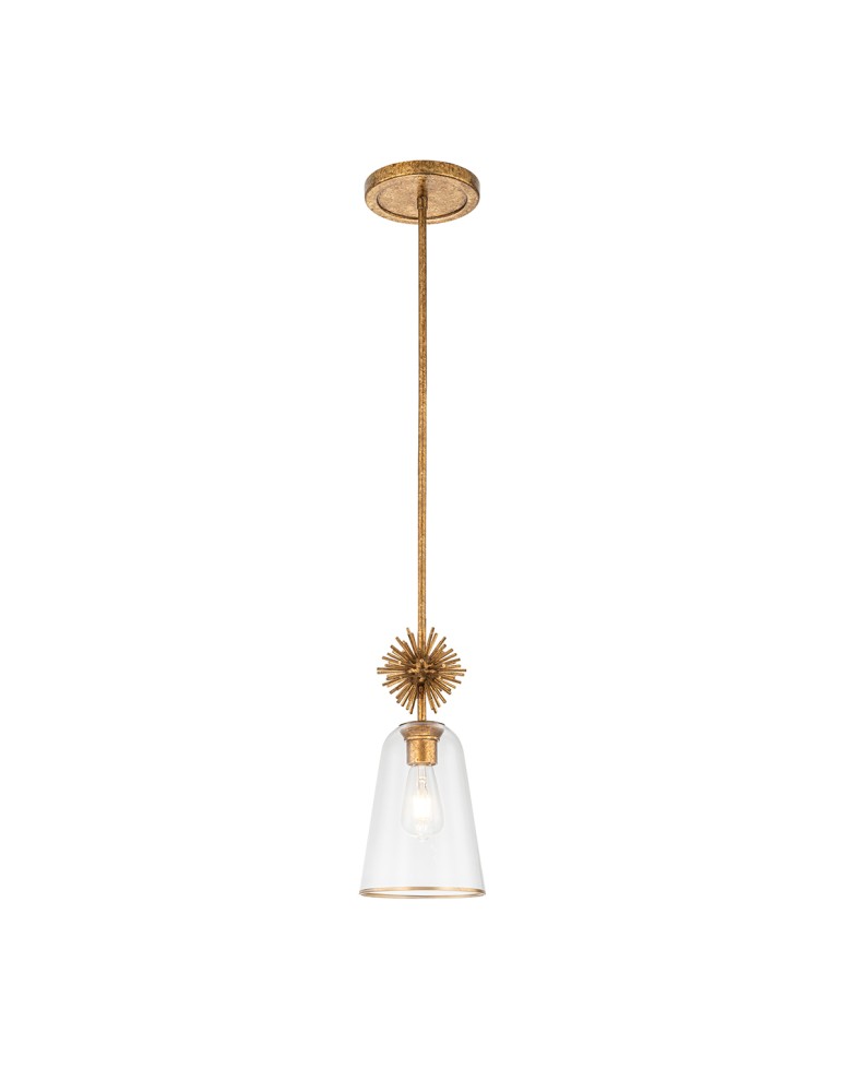 Elstead Mała lampa wisząca Staring 1 źródło światła Przecierane złoto STARING-MP-DG-CLEAR