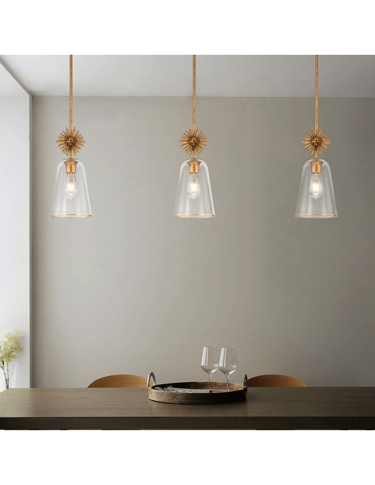 Elstead Mała lampa wisząca Staring 1 źródło światła Przecierane złoto STARING-MP-DG-CLEAR