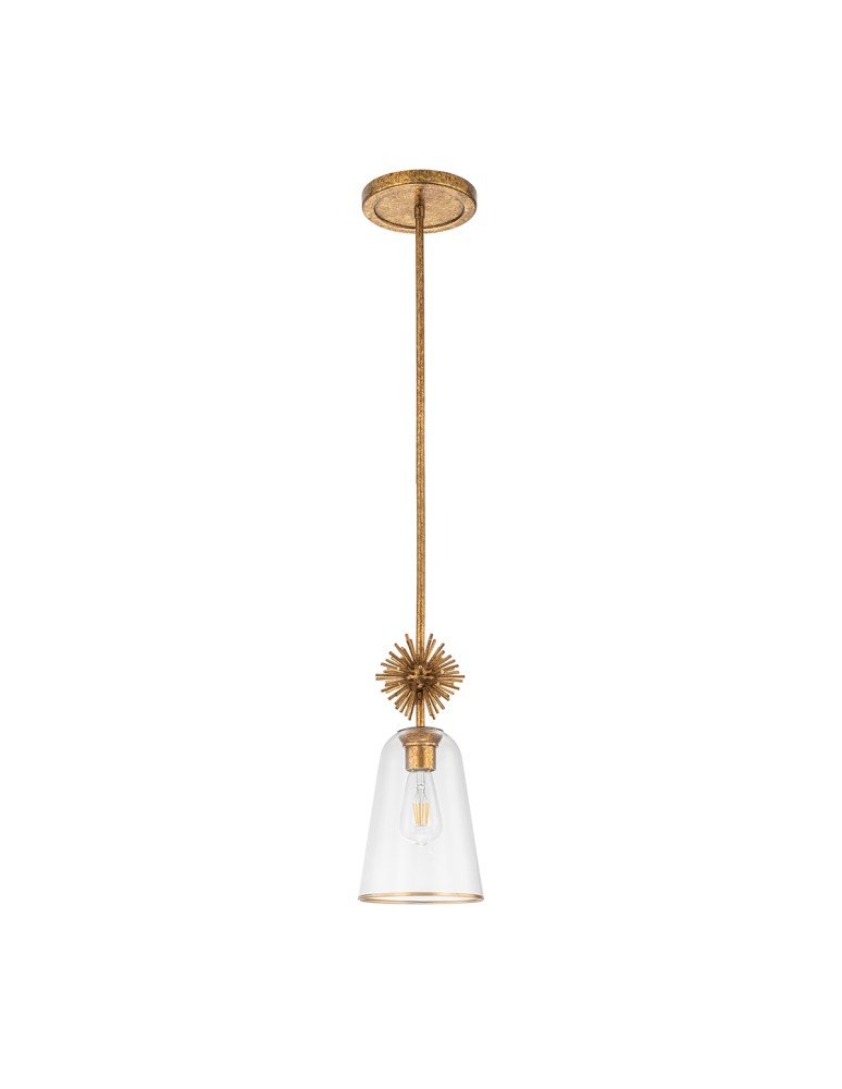 Elstead Mała lampa wisząca Staring 1 źródło światła Przecierane złoto STARING-MP-DG-CLEAR