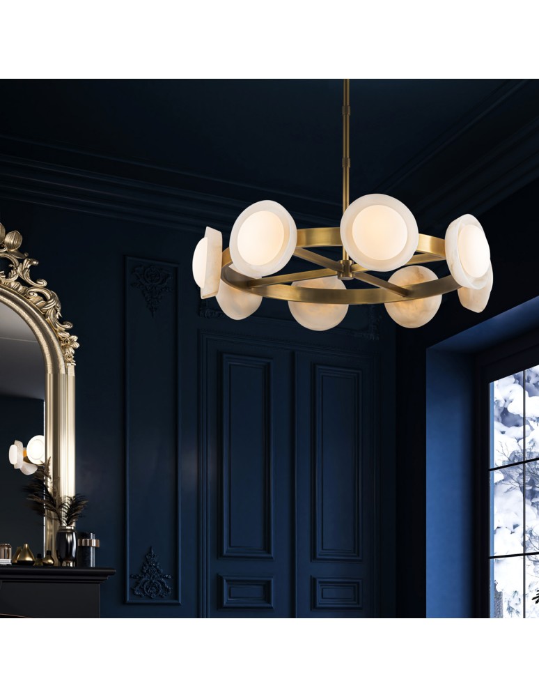 Quintiesse Żyrandol LED Alonso Vintage mosiądz Elstead Lighting QN-ALONSO8-VBS-AR