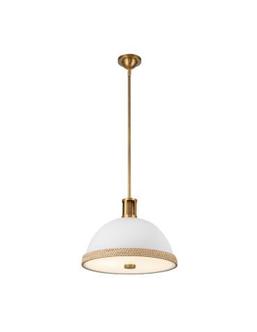 Quintiesse Lampa wisząca Doral 2 źródła światła Matowa biel, vintage mosiądz Elstead Lighting QN-DORAL-P-M-WHT