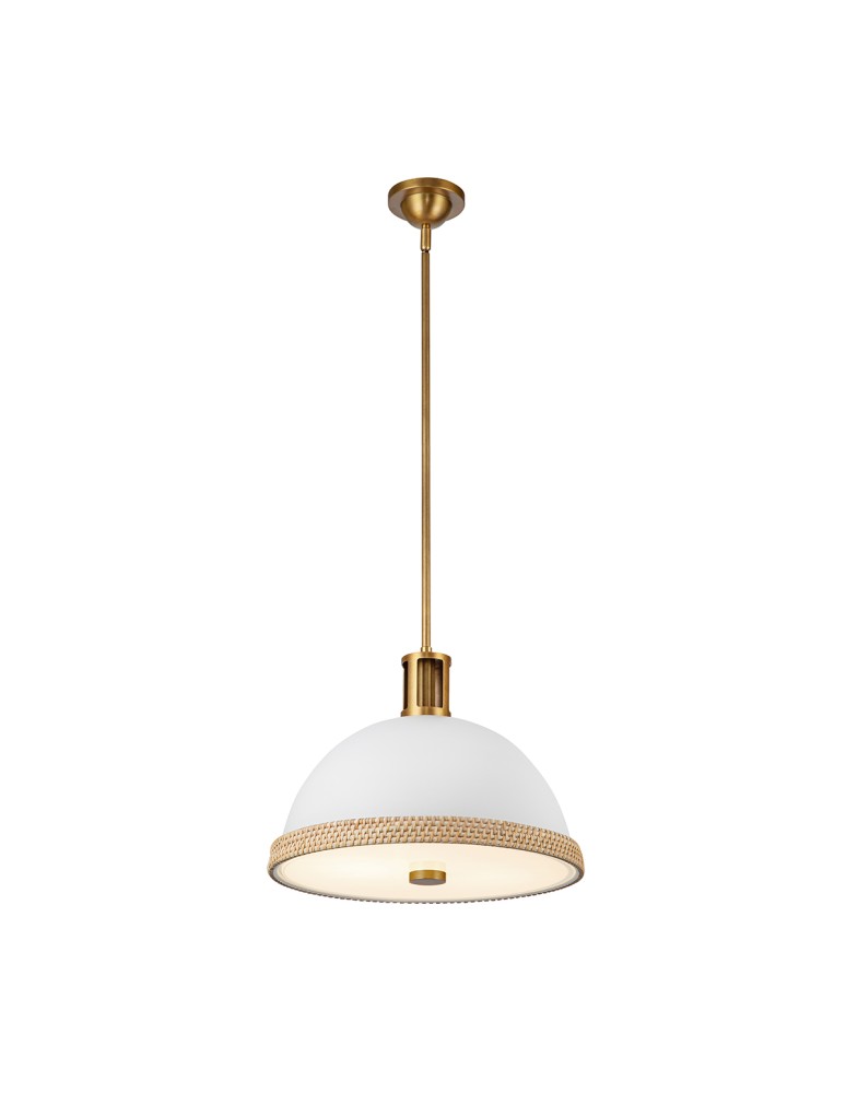 Quintiesse Lampa wisząca Doral 2 źródła światła Matowa biel, vintage mosiądz Elstead Lighting QN-DORAL-P-M-WHT