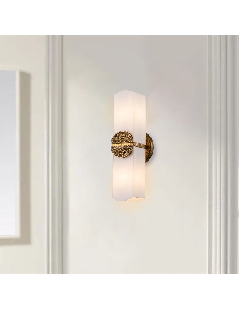 Quintiesse Kinkiet Elan 2 źródła światła Płatkowe złoto IP44 Elstead Lighting QN-ELAN-2WB-DG-OPAL