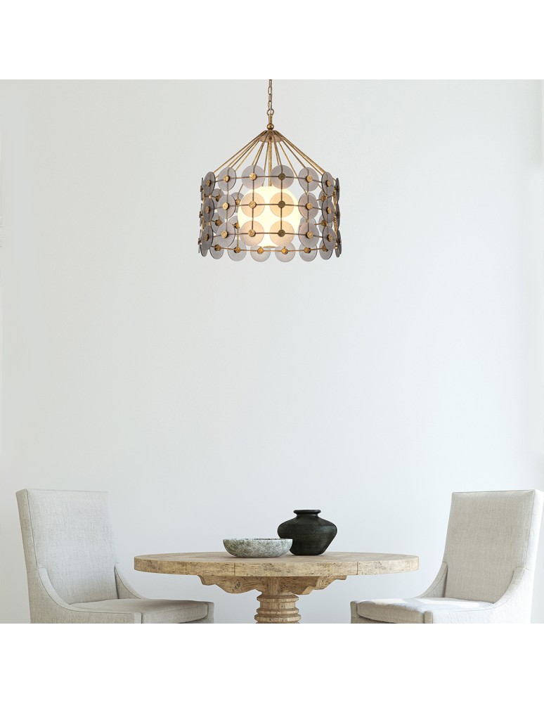 Quintiesse Lampa wisząca Meridian 3 źródła światła Przecierane złoto Elstead Lighting QN-MERIDIAN-3P-DG