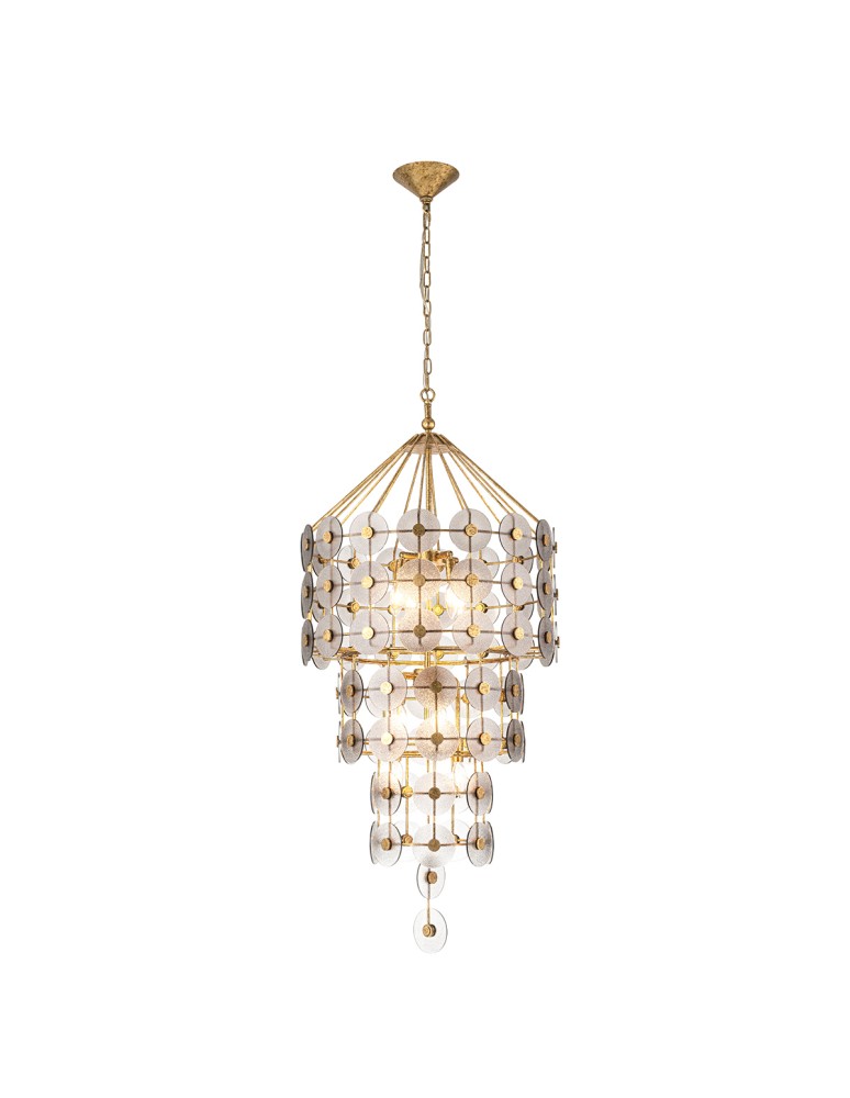 Quintiesse Lampa wisząca Meridian 9 źródeł światła Przecierane złoto Elstead Lighting QN-MERIDIAN-9P-DG