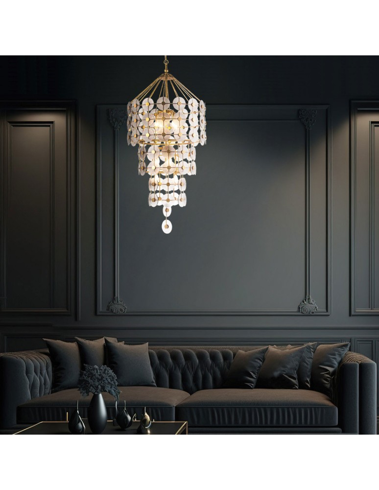 Quintiesse Lampa wisząca Meridian 9 źródeł światła Przecierane złoto Elstead Lighting QN-MERIDIAN-9P-DG