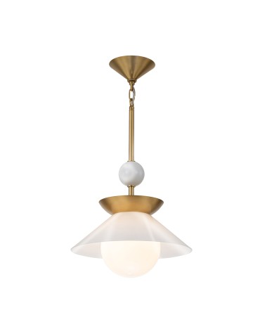 Quintiesse Średnia lampa wisząca Saucer 1 źródło światła Postarzany mosiądz Elstead Lighting QN-SAUCER-1P-M-AB-OPAL