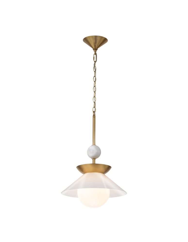 Quintiesse Średnia lampa wisząca Saucer 1 źródło światła Postarzany mosiądz Elstead Lighting QN-SAUCER-1P-M-AB-OPAL