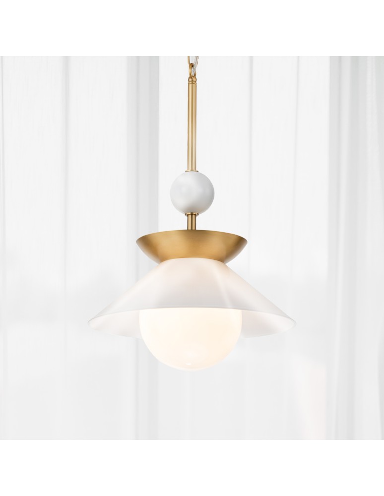 Quintiesse Średnia lampa wisząca Saucer 1 źródło światła Postarzany mosiądz Elstead Lighting QN-SAUCER-1P-M-AB-OPAL