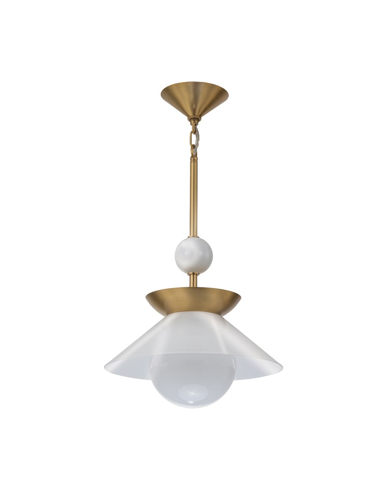 Quintiesse Średnia lampa wisząca Saucer 1 źródło światła Postarzany mosiądz Elstead Lighting QN-SAUCER-1P-M-AB-OPAL