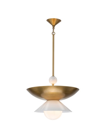 Quintiesse Duża lampa wisząca Saucer 4 źródła światła Postarzany mosiądz Elstead Lighting QN-SAUCER-4P-L-AB-OPAL
