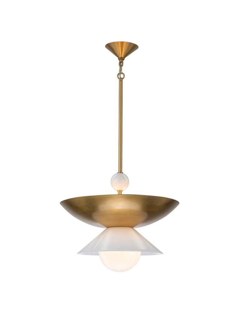 Quintiesse Duża lampa wisząca Saucer 4 źródła światła Postarzany mosiądz Elstead Lighting QN-SAUCER-4P-L-AB-OPAL