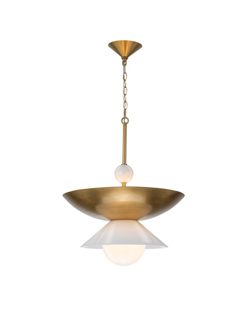 Quintiesse Duża lampa wisząca Saucer 4 źródła światła Postarzany mosiądz Elstead Lighting QN-SAUCER-4P-L-AB-OPAL