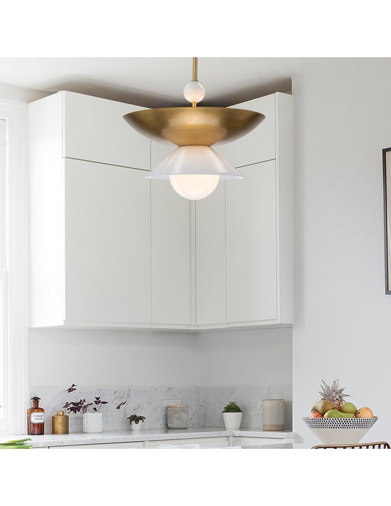 Quintiesse Duża lampa wisząca Saucer 4 źródła światła Postarzany mosiądz Elstead Lighting QN-SAUCER-4P-L-AB-OPAL