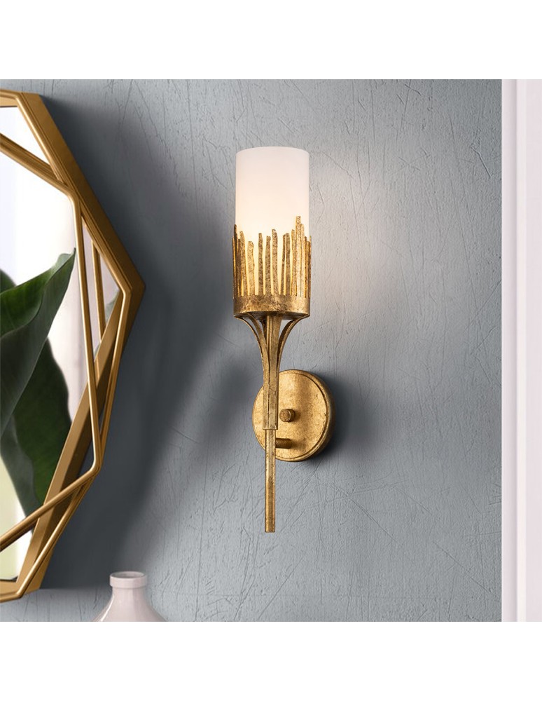 Quintiesse Kinkiet Sawgrass 1 źródło światła Płatkowe złoto Łazienkowa IP44 Elstead Lighting QN-SAWGRASS-1WB-DG-O