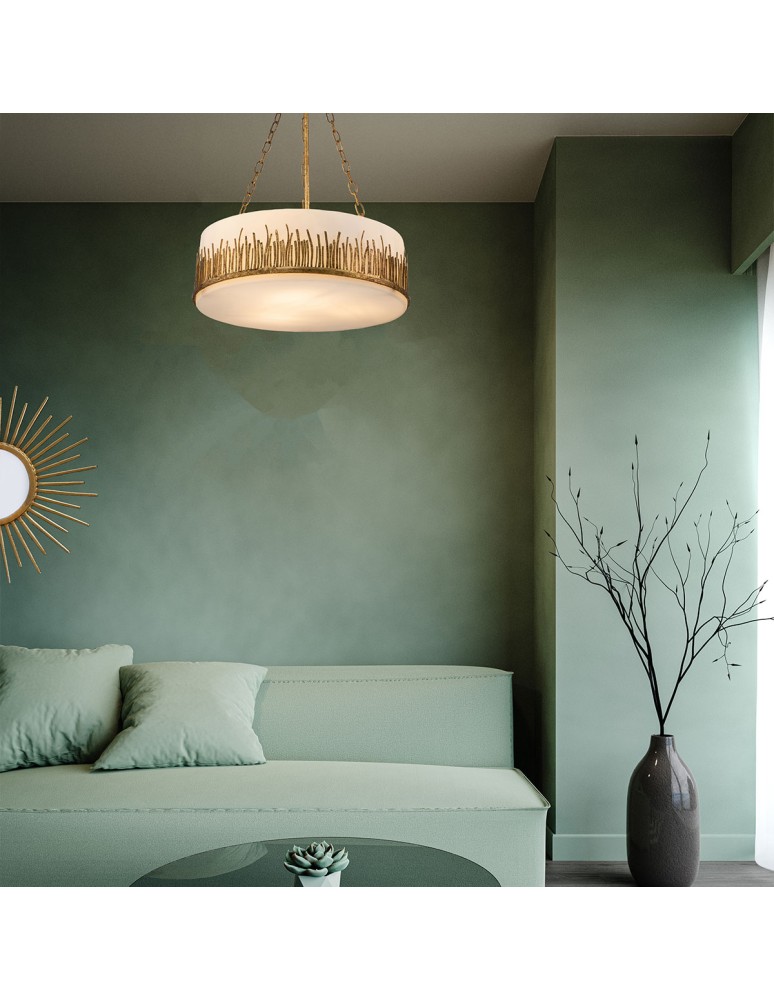 Quintiesse Lampa wisząca Sawgrass 3 źródła światła Płatkowe złoto Elstead Lighting QN-SAWGRASS-3P-DG-O